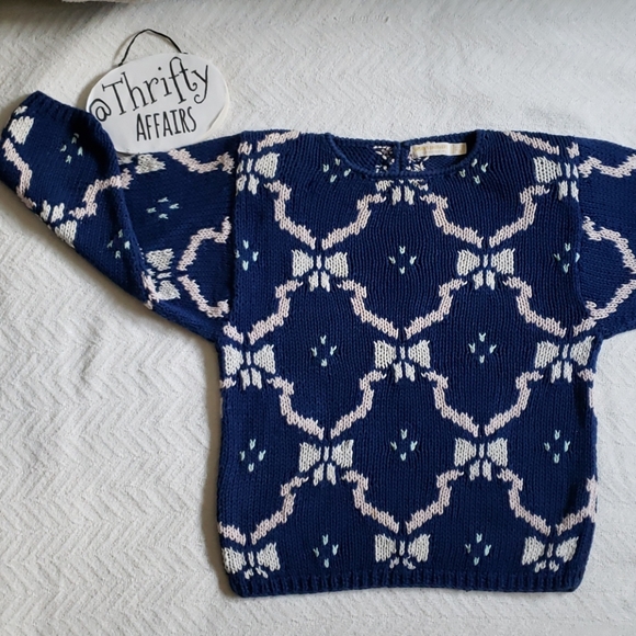 Brooks Brothers Knit Sweater Vintage Size L Blue Ramie Cotton Ribbons & Bows - Picture 1 of 8